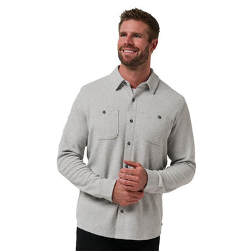 Mens Cloud Waffle Button Heather Light Grey Small by TravisMathew – Polyester Blend, Heather Light Grey, Model A42698_0HLG_