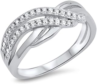 Weave Channel Set Clear CZ Ring New .925 Sterling Silver Band Sizes 5-10