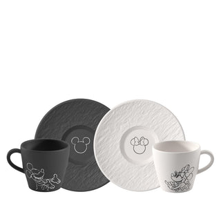 Manufacture Rock - Mickey Mouse - Coffee Cup with Saucer by Villeroy & Boch – 23X23X11,5CM, 0 milliliters, Porcelain, Black, Pack of 4