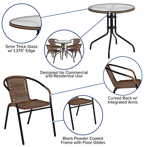 Flash Furniture Clear/Dark Brown / Table + 4 Chair / Round Table + 4 Chairs Table & Chair Sets