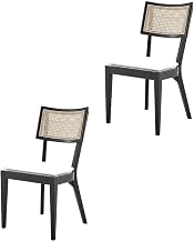 Furnifact Fabric-Upholstered Wood Dining Chairs Set of 2, Upholstered Kitchen Chairs for Dining Table and Dining Room Chair, Black White