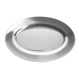 Oval Serving Tray -13 3/4"L x 9"W by HUBERT – Stainless Steel, Silver, Model 82262