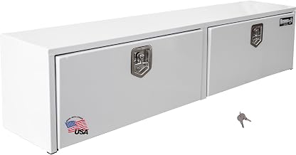 Buyers Products 1702850 White Steel Topsider Truck Box With T-Handle Latch, 16 x 13 x 88 Inch, Truck Tool Box For Storage And Organization, Lockable Tool Chest For Work Trucks