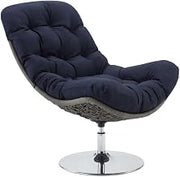 Blue Wicker Rattan Lounge Swivel Chair, Cushioned Seat, Weather-Resistant Material, Comfortable Backrest, Stylish Patio Furniture