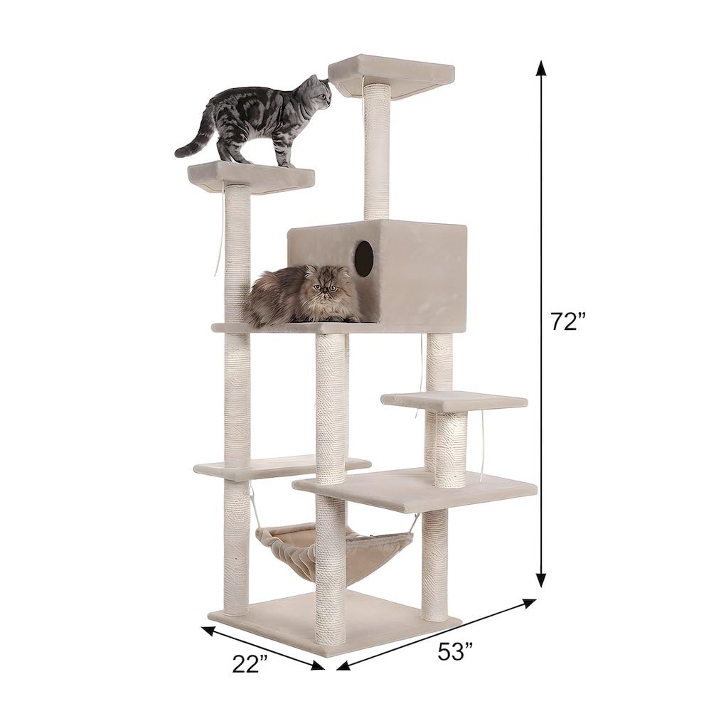 Pressed Wood Cat Tree with Condo and Hammock by Bison Pets – Engineered Wood, Beige