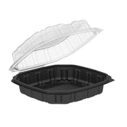 9" x 9" 1-Compartment Black Take Out Container with Hinged Lid | 120/Case (120 CT)