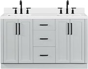 ARIEL Loren 60-inch Bathroom Vanity with Sink,Solid Wood, 1.5-inch Pure White Quartz Countertop, Double Rectangular Porcelain Sink, 4 Soft Closing Doors, 3 Dovetail Drawers, Grey