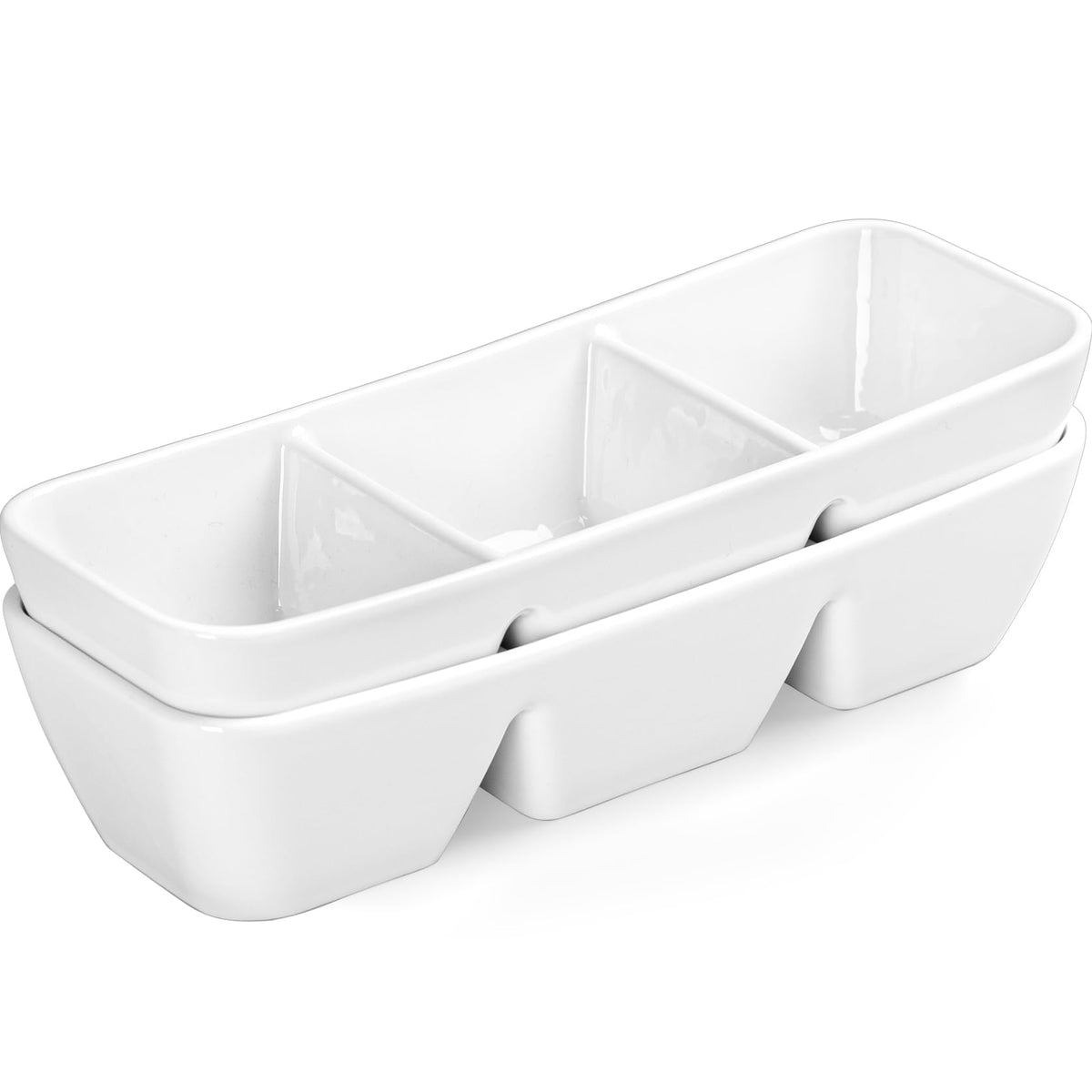 LUFILUFI Ceramic Appetizer Tray, 3 Sections White, Set of 2