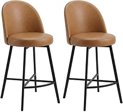 Starlight Canyon Home Vegan Leather-Upholstered Counter Stools Set of 2, Modern Leather Counter Height Bar Stools for Kitchen Island, Tan Vegan Leather
