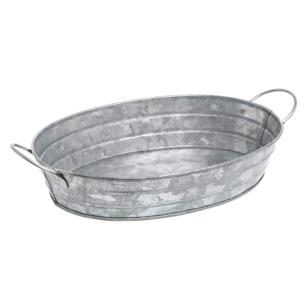 Galvanized Metal Serving Tray Oval - 11 1/4"L x 6 3/4"W x 2"H by HUBERT – Metal, Silver, Model DS-36954A