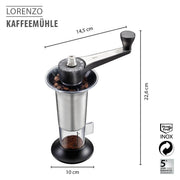 Handheld Coffee Grinder with Adjustable Ceramic Grinding Gear by GEFU – 14 x 5 x 5 cm, 4 cups, Stainless Steel, Black, Model 16330