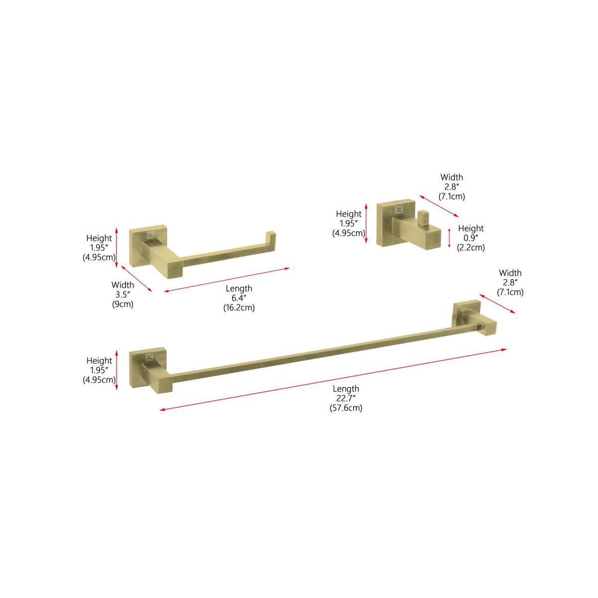 Isla 3-Pc Stainless Steel Hardware Set in Gold by Elegant Kitchen and Bath – Stainless Steel, Gold, Model HWB-12S3HBGD
