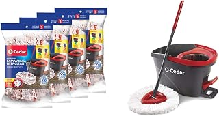 EasyWring Deep Clean Refill (4-Pack) | 40% More Cleaning Power | Microfiber Mop Refill + O-Cedar EasyWring Microfiber Spin Mop, Bucket Floor Cleaning System, Red, Gray