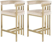 Starlight Canyon Home Velvet-Upholstered Counter Stools Set of 2, Counter Height Bar Stools with Back and Brushed Brass Legs, Brown Velvet