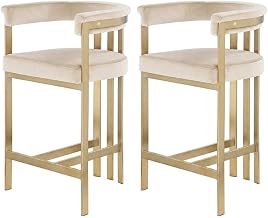 Starlight Canyon Home Velvet-Upholstered Counter Stools Set of 2, Counter Height Bar Stools with Back and Brushed Brass Legs, Brown Velvet