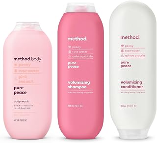 Method Hair and Body Variety Pack - Pure Peace - Shampoo 14 oz, Conditioner 13.5 oz, Body Wash 18 oz