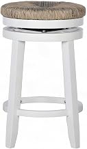 Furnifact Rubberwood Counter Stool with Swivel Seagrass Seat, Backless Coastal Bar Stools for Kitchen Island Chairs or Counter Height, White