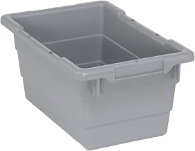 Quantum TUB1711-8GY Cross Stack Tub with Built-in Handle Grip and Bottom Groove | Industrial Storage for Warehouse Healthcare | 3.85 Gallon Capacity | 23-3/4"L x 17-1/4"W x 8"H, Gray (Case of 6)