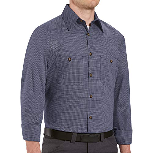 Red Kap Large Tall / Blue/Charcoal / Micro-check Uniform Shirt, Regular Fit, Long Sleeve Tops
