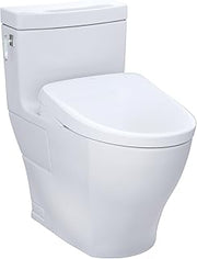 TOTO WASHLET®+ Aimes® One-Piece Elongated 1.28 GPF Toilet with Auto Flush S7A Contemporary Bidet Seat, Cotton White - MW6264736CEFGA#01