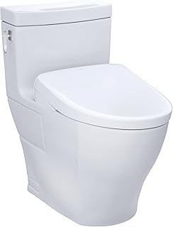 TOTO WASHLET®+ Aimes® One-Piece Elongated 1.28 GPF Toilet with Auto Flush S7A Contemporary Bidet Seat, Cotton White - MW6264736CEFGA#01