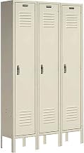 Global Industrial Single Tier Locker, 12x18x72, 3 Door, Unassembled, Tan