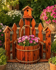American Furniture Classics Large Solid Red Cedar Corner Planter with Birdhouse and Picket Fence - image 2