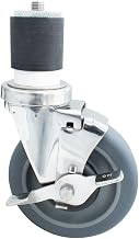 BK Resources 5" Gray Rubber 2" Expanding Stainless Steel Stem Swivel Caster for Work Tables with Top Lock Brake, NSF, 250lb Capacity Per Wheel