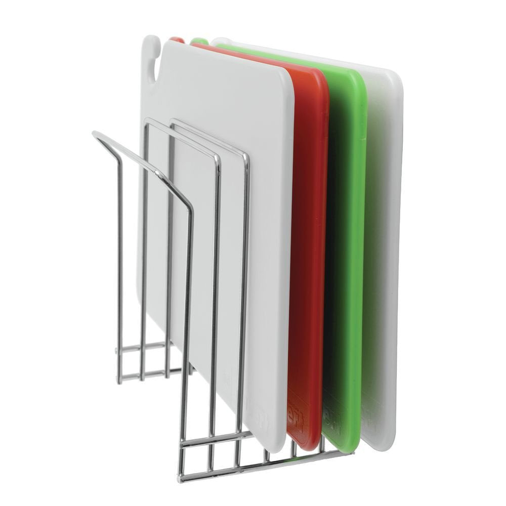 Metal Wire Wall Mount Cutting Board Rack - 9 1/2"L x 7 3/8"D x 10 1/2"H by HUBERT – 9.5 x 7.375 x 10.5 inches, Stainless Steel, Silver, Model WCH0402