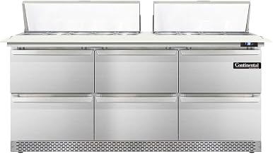 DL72-18C-FB-D Designer Line Sandwich Unit, 72" W, With 18 Pan Top Openings, 19" Cutting Board, Front Breathing & Four Drawers