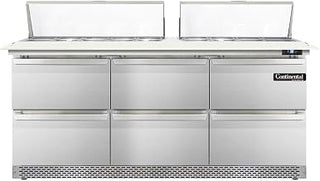 DL72-18C-FB-D Designer Line Sandwich Unit, 72" W, With 18 Pan Top Openings, 19" Cutting Board, Front Breathing & Four Drawers