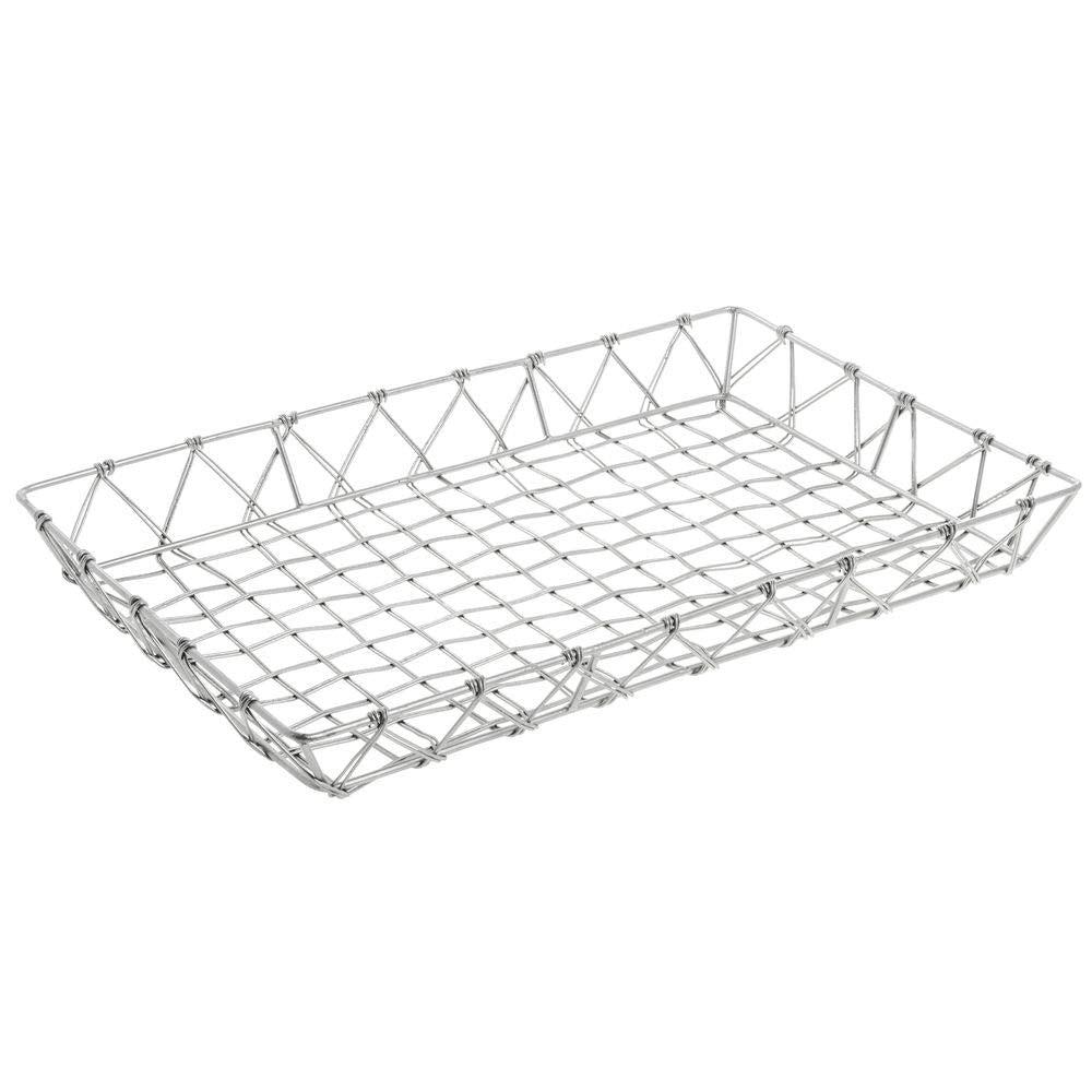 Pastry Basket Rectangular Tapered Silver Metal - 18"L x 11 3/4"W x 2"H by HUBERT – Alloy Steel, Silver, Model 41512