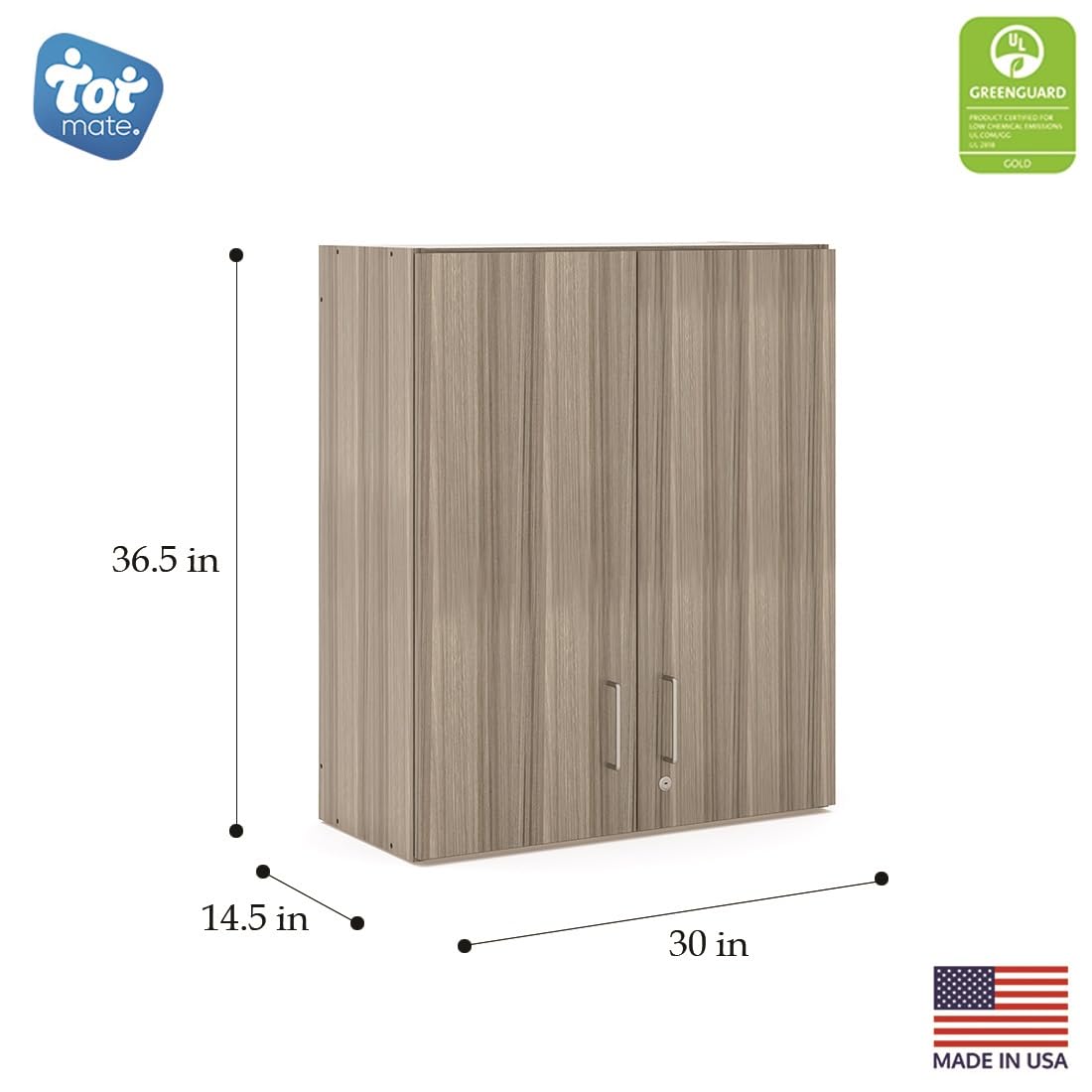 3-Level Wall Cabinet by Tot Mate – 3/4" Thick Industrial Grade Wood Composite Core With Laminate Surfacing, Shadow Elm Gray, Model TM2317