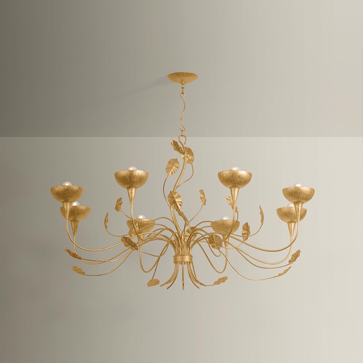 Innsbruck 8-Light Chandelier | Natural & Vogue Style | Vintage Gold Leaf Finish | Made of Steel | Damp-Rated for Bathroom Use | Adjustable Hang Height 41-102" | -VGL by Corbett