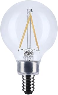 Satco 3W LED Filament G16.5 Small Globe Light Bulbs 3000K Soft White 200 Lumens Clear Finish E12 Candelabra Base Dimmable 300 Degree Beam Enclosed Fixture Rated Wet Location 120V S12471 (6 Pack)