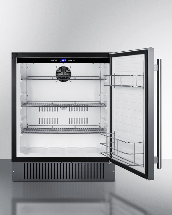Summit 27” Refrigerator by Summit Appliance – 27" Wide, 4.98 cubic_feet, Stainless Steel, Black, Model FF27BSS