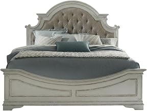 Starlight Canyon Home Chenille-Upholstered King Platform Bed, European Traditional Bed Frame with Headboard for King Size Beds, White