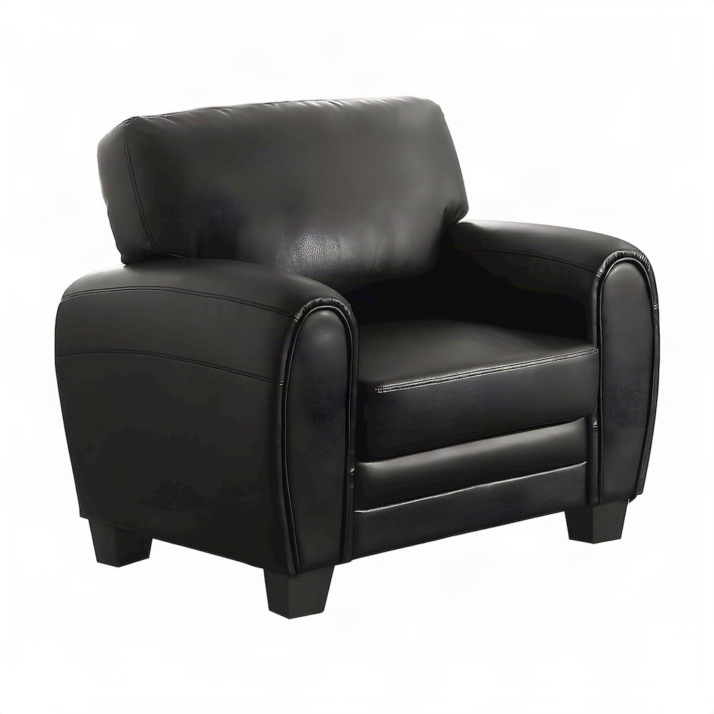 Faux-Leather Upholstered Armchair with Padded Seat and Arms by Starlight Canyon Home – Faux Leather, Black