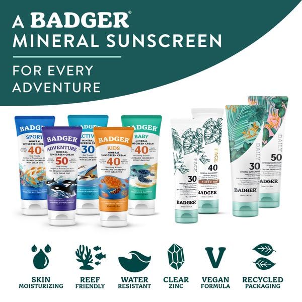 SPF 50 Adventure Mineral Sunscree + SPF 40 Tinted Face Sunscreen by Badger – Pack of 2