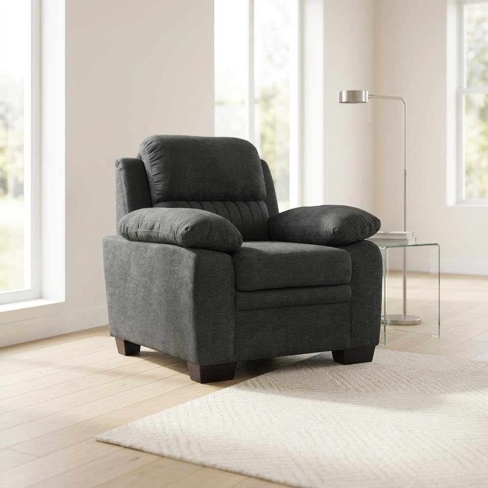 Textured Fabric-Upholstered Armchair with Solid Arms by Starlight Canyon Home – Textured, Grey