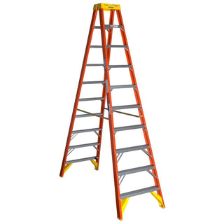 () Twin Step Ladder by Werner – 79"L x 30.5"W x 9"H, Fiberglass, Orange, Model T6210