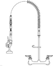 T&S Brass B-2400 Pre-Rinse Unit, Includes Spring Action, Wall Mount, 8" Centers, Vacuum Breaker Hose