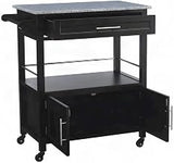 Furnifact Rubberwood Kitchen Cart with Granite Top, Drawer and Cabinet, Rolling Kitchen Island with Storage, Utility Cart on Wheels, Black