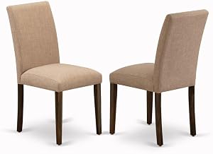 Furnifact Solid Wood Linen-Upholstered Parsons Dining Chairs Set of 2, High-Back Upholstered Dining Room Chairs for Kitchen Tables