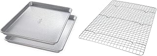 USA Pan Half Sheet Pan Set of 2 and Bakeable Cooling Rack, Aluminized Steel