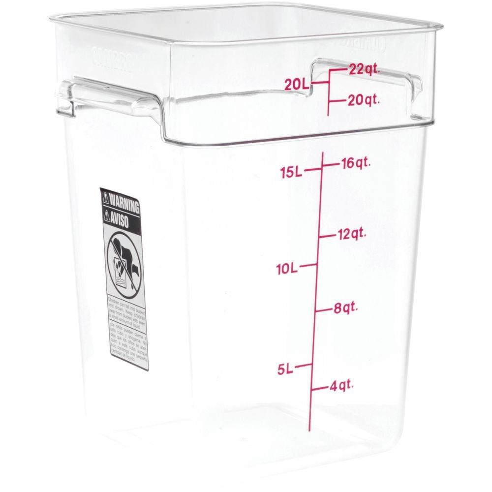 Food Storage Container - Classic Series Square - 22 QT (Quart) - Commercial Grade for Food Prep (Clear) by Cambro – 22 QT, 20.8 liters, Polycarbonate (PC), Model CA22SFSCW135
