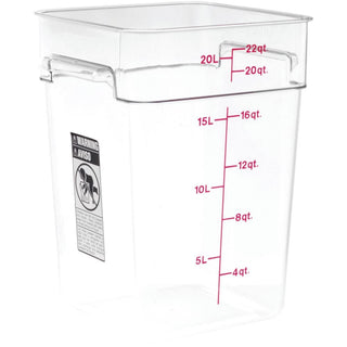 Food Storage Container - Classic Series Square - 22 QT (Quart) - Commercial Grade for Food Prep (Clear) by Cambro – 22 QT, 20.8 liters, Polycarbonate (PC), Model CA22SFSCW135