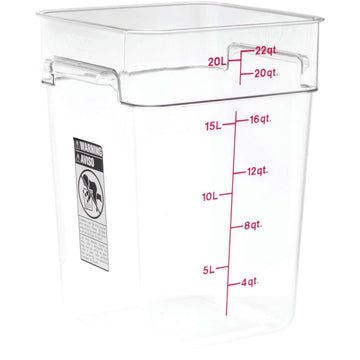 Food Storage Container - Classic Series Square - 22 QT (Quart) - Commercial Grade for Food Prep (Clear) by Cambro – 22 QT, 20.8 liters, Polycarbonate (PC), Model CA22SFSCW135