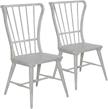 Starlight Canyon Home Pine Windsor Back Side Chairs Set of 2, Wooden Dining Chairs for Kitchen Table and Farmhouse Dining Room Use, Riverstone White & Tobacco