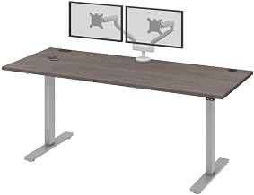 Bestar Standing Desk with Dual Monitor Arm, Bark Grey, Upstand, 72W